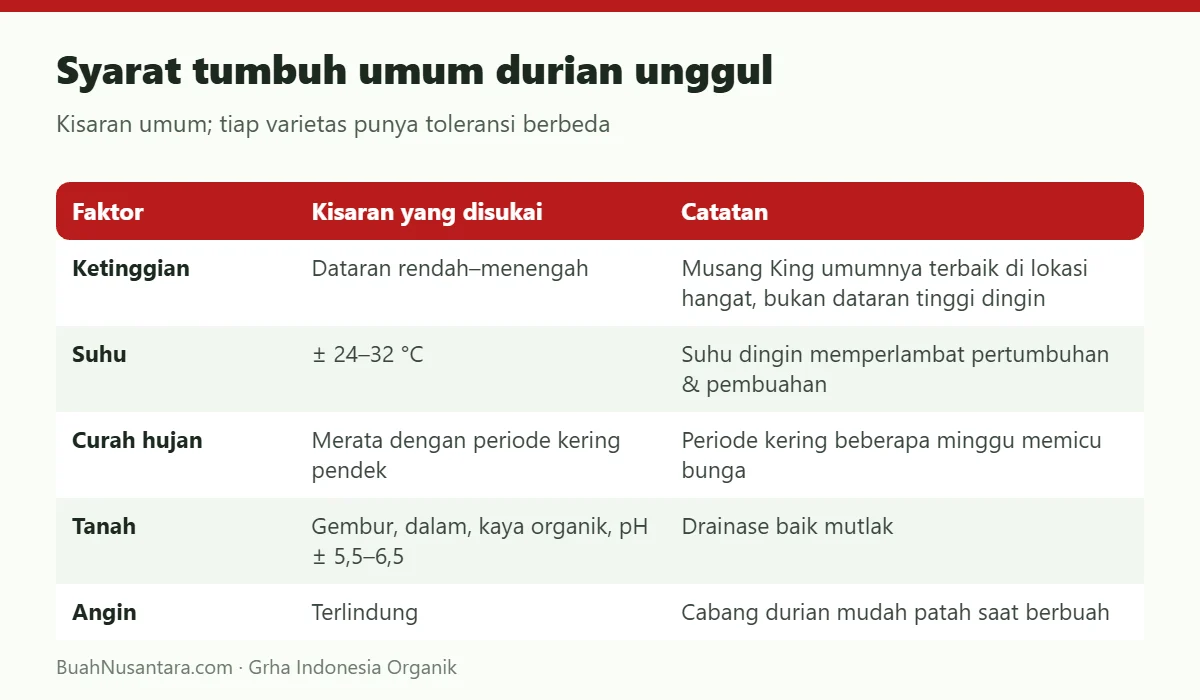 Syarat tumbuh umum durian unggul