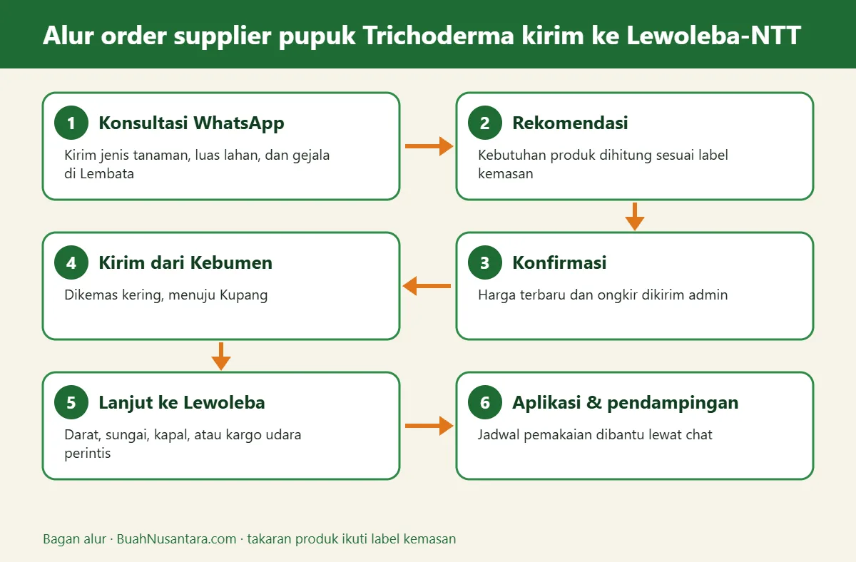 Bagan alur supplier pupuk Trichoderma kirim ke Lewoleba-NTT