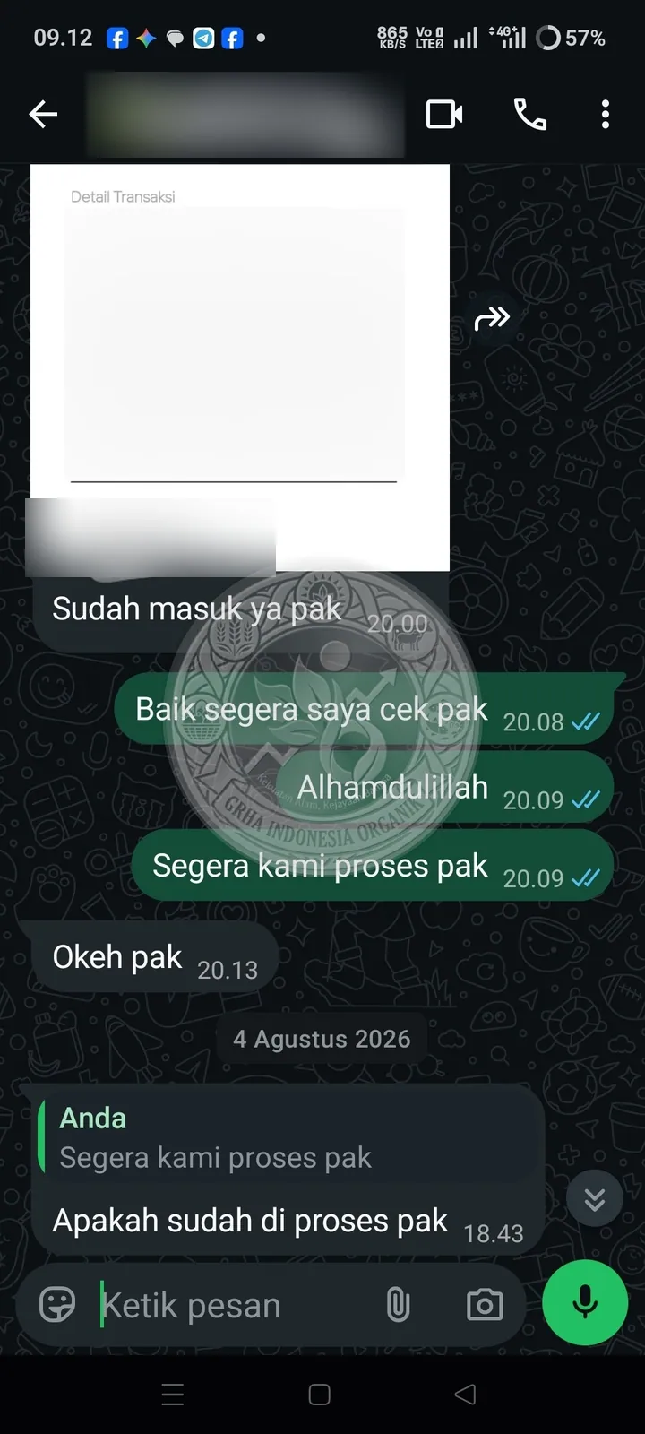 Testimoni Grha Indonesia Organik: bukti transfer order pupuk