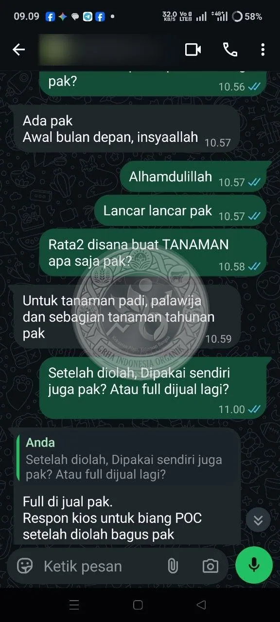 Testimoni Grha Indonesia Organik: pelanggan order ulang biang poc