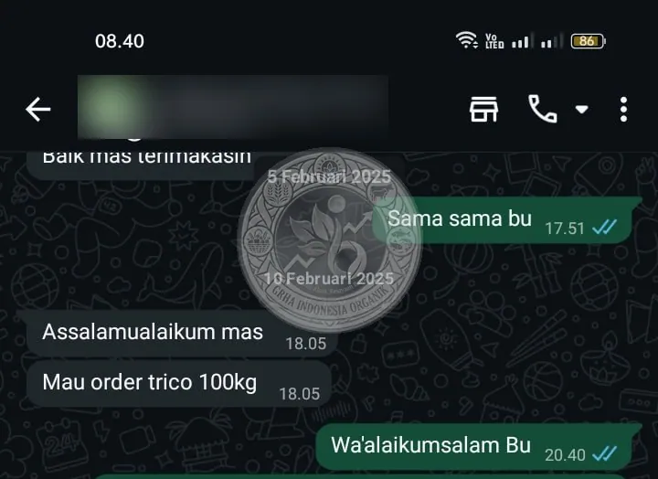 Testimoni Grha Indonesia Organik: order agen: trichoderma 100–150 kg
